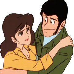Fujiko and Lupin holding each other tenderly